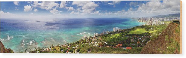 Tranquility Wood Print featuring the photograph Panorama Of Waikiki Beach by Anna Gorin
