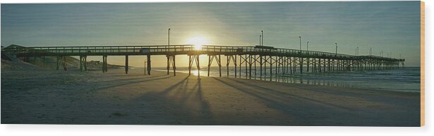 Beach Scene Wood Print featuring the photograph Sunrise at the Jolly Roger Pier #1 by Mike McGlothlen