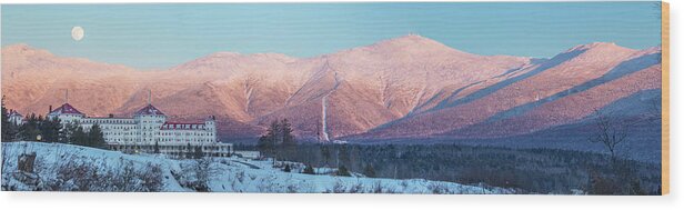 Mount Wood Print featuring the photograph Mount Washington Alpenglow Moonrise Panorama by White Mountain Images