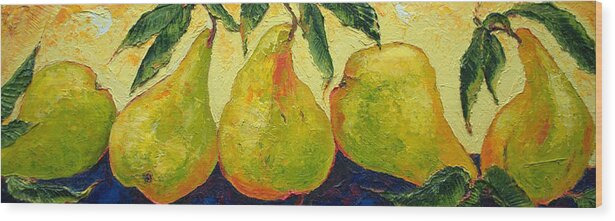 Pear Wood Print featuring the painting Green Pears in a Line by Paris Wyatt Llanso