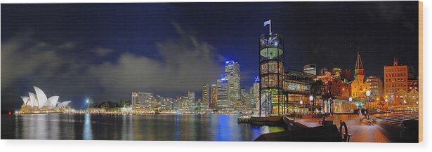 Circular Wood Print featuring the photograph Circular Quay night panorama by Andrei SKY