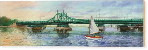 City Island Wood Print featuring the painting City Island Bridge Late Afternoon by Marguerite Chadwick-Juner