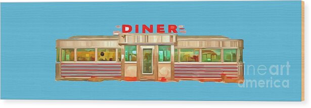 Vintage Wood Print featuring the painting Diner Tee by Edward Fielding