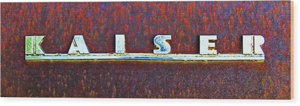 Cars Wood Print featuring the photograph Kaiser Car Emblem on Rust by Tony Grider