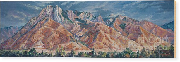 Wall Art Wood Print featuring the painting Mount Olympus in autumn by Robert Corsetti