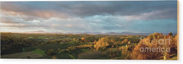 Landscape Wood Print featuring the photograph Scenic Autumnal Landscape at Sunset in Austria by Andreas Berthold