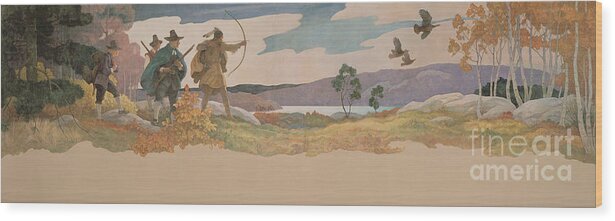 Thanksgiving Wood Print featuring the painting The Turkey Hunters by Newell Convers Wyeth