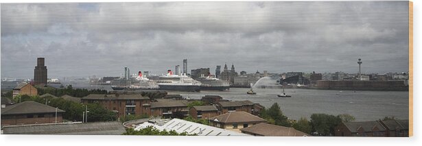 Cunard Wood Print featuring the photograph Three Queens on the Mersey by Spikey Mouse Photography