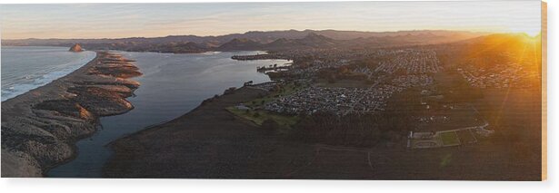 Landscapeaerial Wood Print featuring the photograph At Sunrise The Pacific Ocean Meets by Ethan Daniels