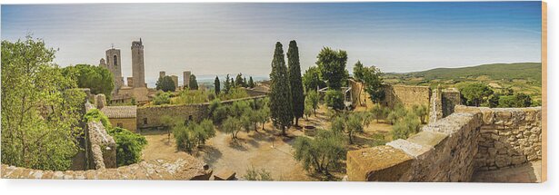 Gimignano Wood Print featuring the photograph Panorama of San Gimignano by Vivida Photo PC