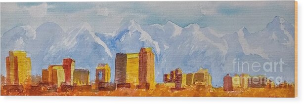 Salt Lake City Wood Print featuring the painting Salt Lake City Skyline by Walt Brodis