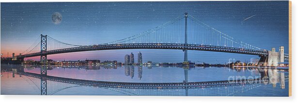 Philadelphia Pa Wood Print featuring the photograph Ben Franklin Bridge Philadelphia by David Zanzinger