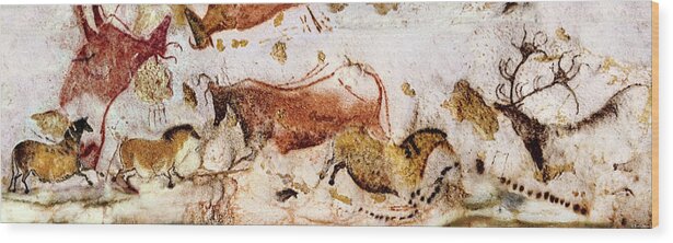 Lascaux Wood Print featuring the digital art Lascaux Cows Horses and Deer by Weston Westmoreland