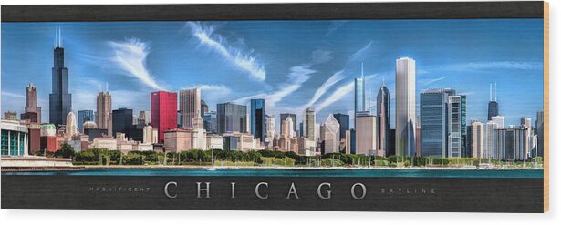 Chicago Wood Print featuring the painting Chicago Skyline Panorama Poster by Christopher Arndt