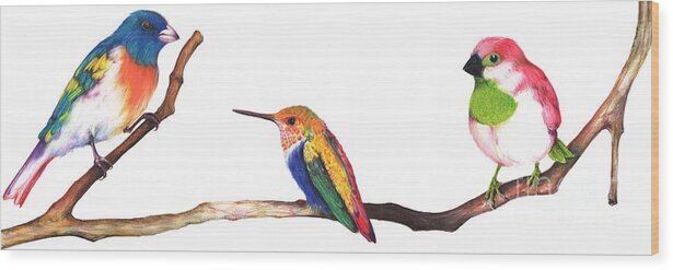  Wood Print featuring the mixed media Color Birds Study 4 by Anthony Burks Sr