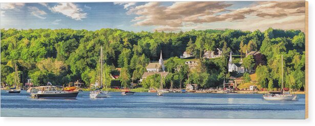 Door County Wood Print featuring the painting Door County Ephraim Harbor Sunset Panorama by Christopher Arndt