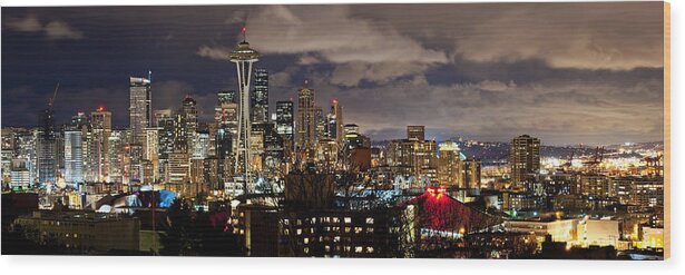 Seattle Wood Print featuring the photograph 2009 Seattle Earth Hour PA006 by Yoshiki Nakamura