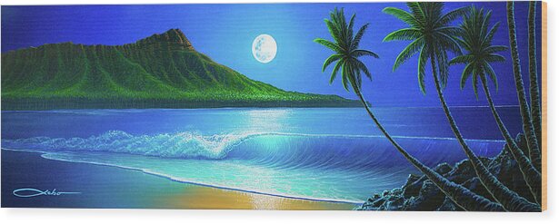 Full Moon Wood Print featuring the painting Blue Hawaii by Chris Sebo