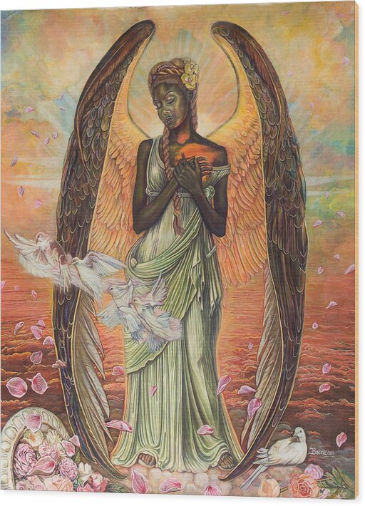 Angel Wood Print featuring the painting Angel of Love by Buena Johnson