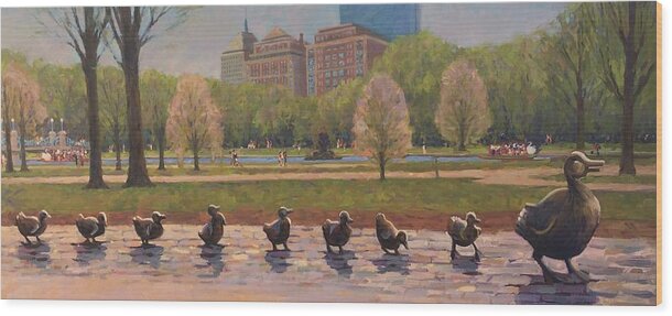 Ducklings Wood Print featuring the painting Make Way for Ducklings by Dianne Panarelli Miller