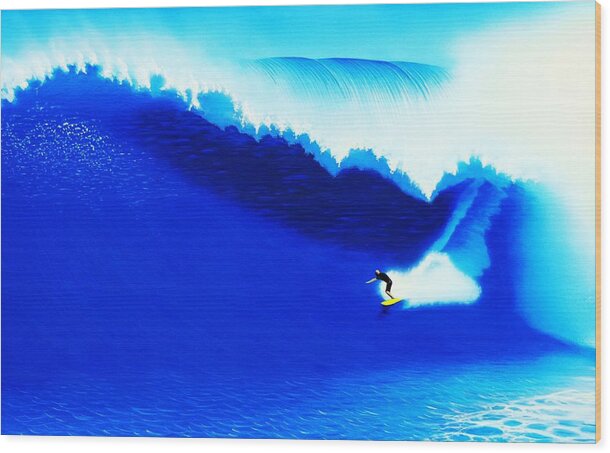 Surfing Wood Print featuring the painting Jaws Barrel 3 of 3 by John Kaelin