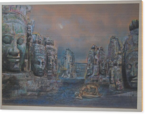Landscape - Surreal - Ruins- Fantastic- Fantasy - Pastel Wood Print featuring the drawing Lucifer by Paez Antonio