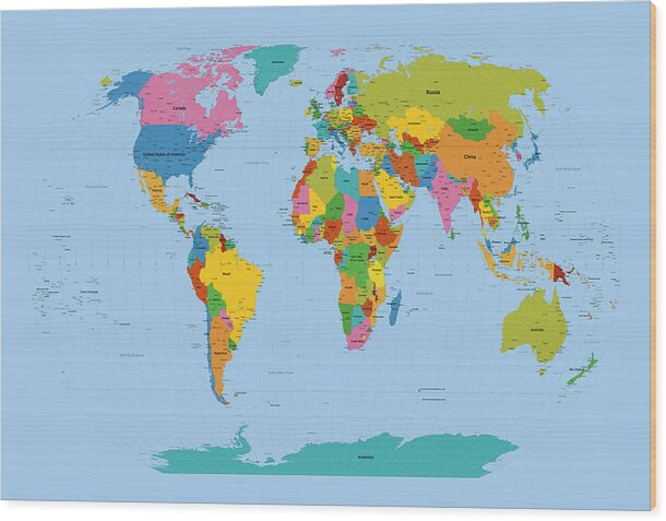 Map Of The World Wood Print featuring the digital art World Map Bright by Michael Tompsett