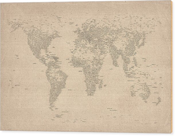 Map Of The World Wood Print featuring the digital art World Map of Cities by Michael Tompsett