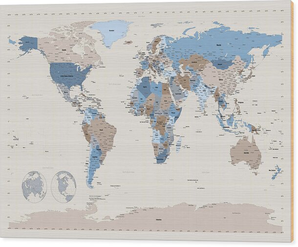 World Map Wood Print featuring the digital art Political Map of the World by Michael Tompsett