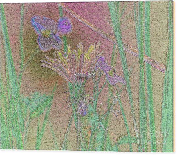 Design Wood Print featuring the mixed media Flower meadow line by Mando Xocco