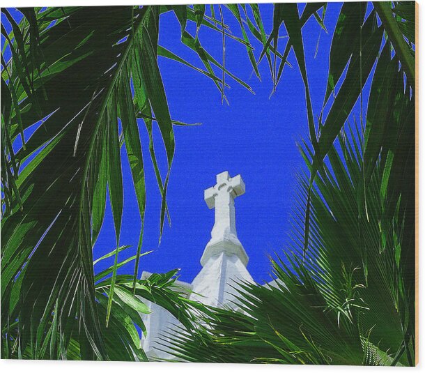 Church Art Wood Print featuring the digital art Palms and Peace by Dan Podsobinski