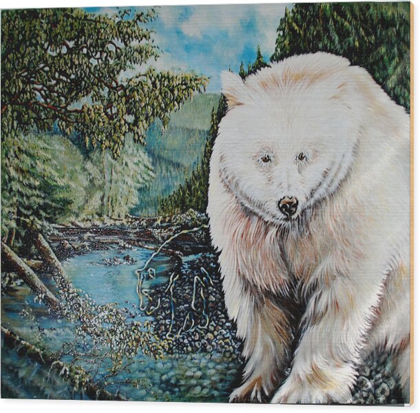 Spirit Bear Wood Print featuring the painting Spirit Bear by Susan Moore