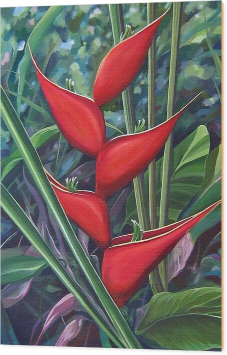 Heliconia Wood Print featuring the painting Something In Red by Hunter Jay