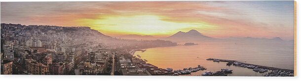 Panorama Wood Print featuring the photograph Sunrise over Bay of Naples by Tito Slack