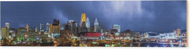 Town Wood Print featuring the photograph Panoramic Cincinnati Skyline by Dave Morgan