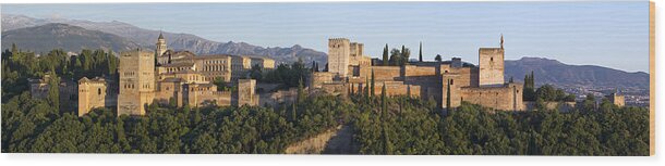Panorama Wood Print featuring the photograph Alhambra Palace - panorama by Nathan Rupert