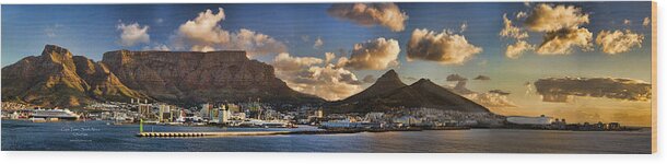 Cape Town Wood Print featuring the photograph Panorama Cape Town Harbour at Sunset by David Smith