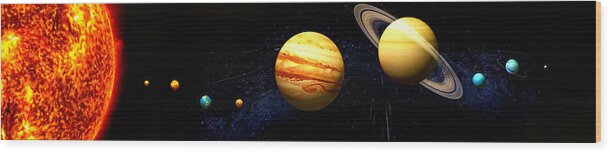Solar System Wood Print featuring the digital art Solar System Panorama by Adam Vance