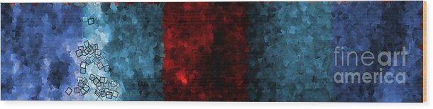 Abstract Wood Print featuring the digital art Blues and Red Strata - Abstract Tiles No. 16.0229 by Jason Freedman