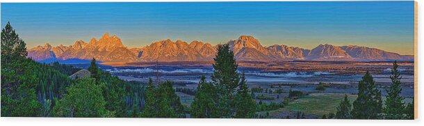 Tetons Wood Print featuring the photograph First Light on the Tetons by Greg Norrell