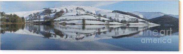 Panorama Wood Print featuring the photograph Ladybower Winter Panorama by David Birchall