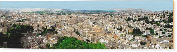 Village Wood Print featuring the painting Panorama of Granada Spain by Bruce Nutting