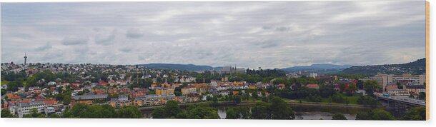 Trondheim Wood Print featuring the photograph Panorama view of Trondheim Norway by Carol Eliassen