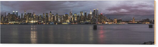 Lower Manhattan Wood Print featuring the photograph Wide Panoramic View From Weehawken by Michael Lee