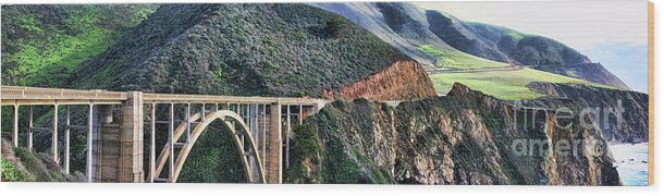 California Wood Print featuring the photograph Bixby Bridge Panorama II by Chuck Kuhn