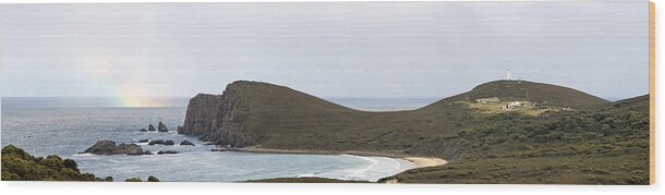  Rainbow Wood Print featuring the photograph Cape Bruny Lighthouse by Anthony Davey