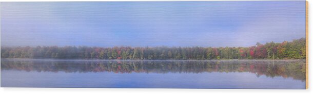 Foggy Autumn Panorama Wood Print featuring the photograph Foggy Autumn Panorama by David Patterson