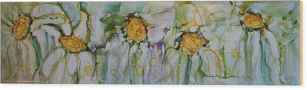 Flowers Wood Print featuring the painting Fresh as a Daisy by Ruth Kamenev
