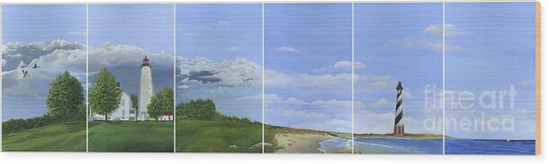 Lighthouse Wood Print featuring the painting Lighthouse Panels by Rosellen Westerhoff