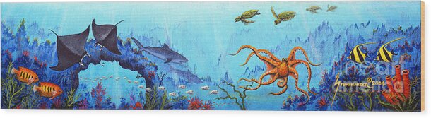 Hawaii Wood Print featuring the painting Hawaii Sea Life by Jerome Stumphauzer